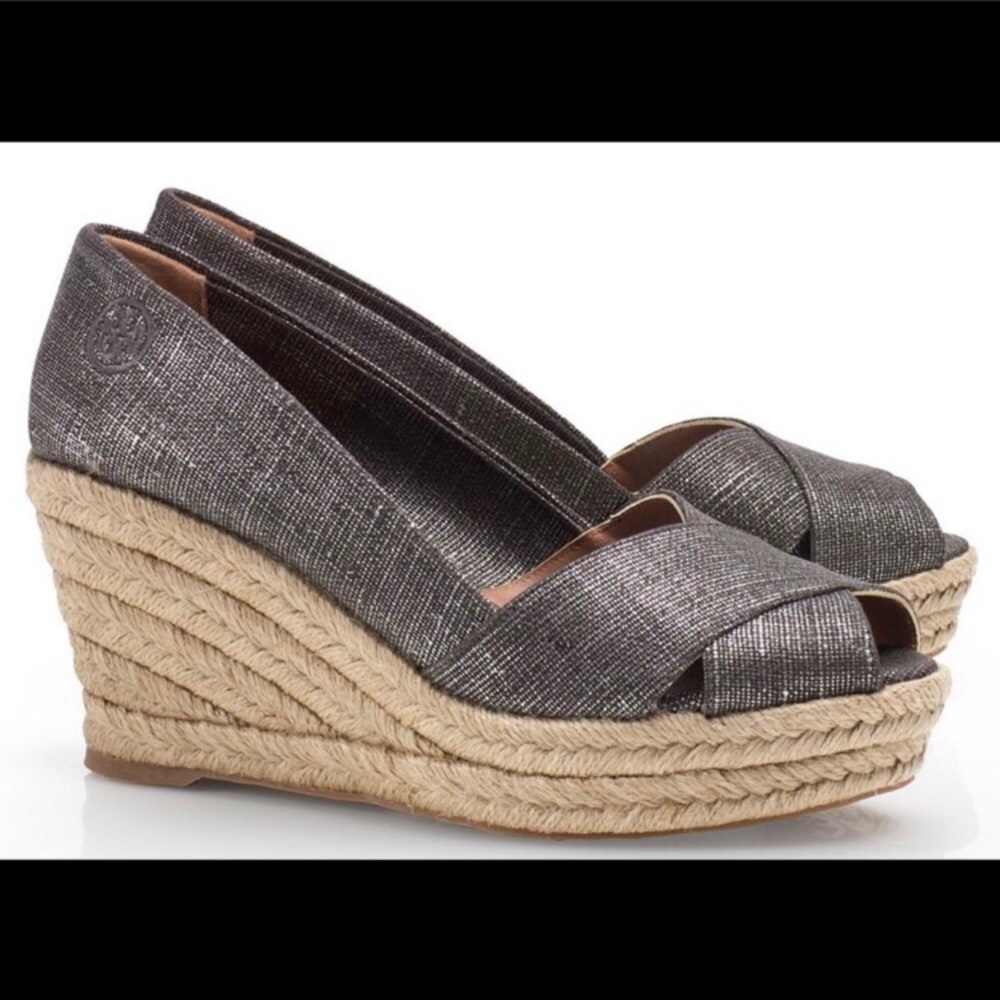 🎉🎉🎉NIB Tory Burch Filipa Wedge Pewter Silver 10.5/9.5